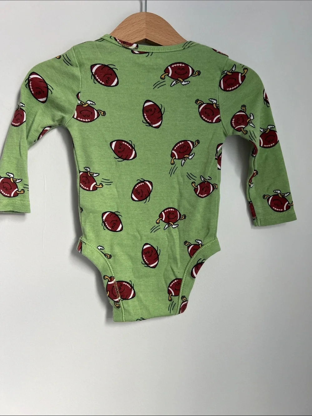 Old Navy | 100% Cotton Green Football-Print Long-Sleeve Baby Bodysuit Sz 6-12M